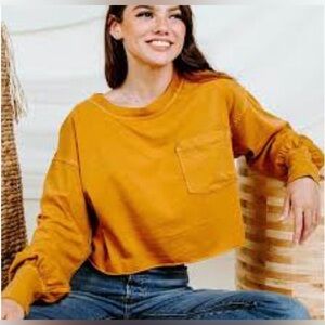 #1058 Free People Cropped Pocket Sweatshirt - Mustard